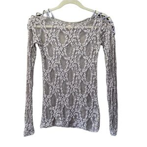 Free People Intimately Free Star Lace Crisscross Sheer Layering Floral Top Sz S